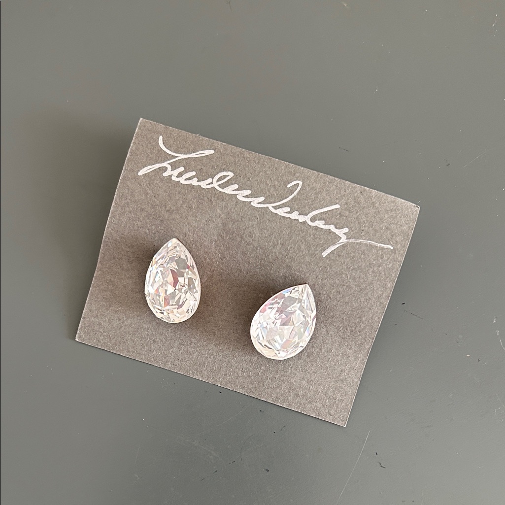 Crystal Teardrop Stud Earrings  Clear Crystal